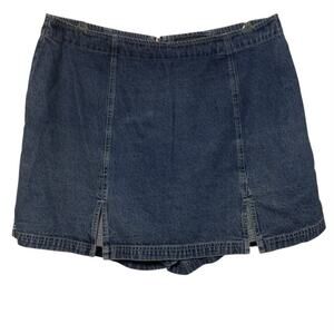 Route 66 Y2K XL High Rise Denim Skort Gingham Lined Back Zip Skirt Shorts